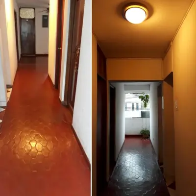 a hallway of a house with a floor that looks like a corridor at Prince Hospedaje in Ayacucho