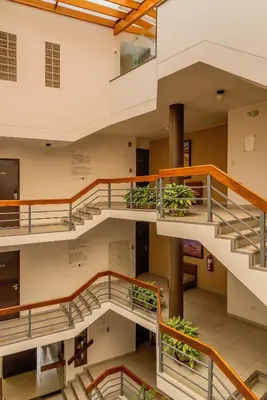 an overhead view of a building with stairs at Girasoles Hotel in Lima