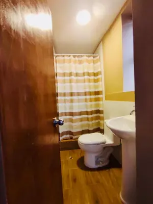 a bathroom with a toilet and a sink at Flying Dog Hostel Cusco in Cusco