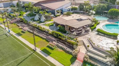 an aerial view of a house with a pool at El Paraíso Eco Resort in Pisco