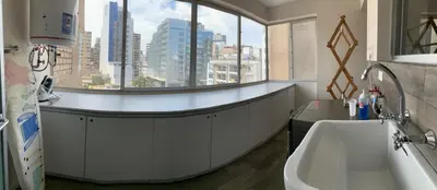 a large bathroom with a tub and a large window at MLA apartments - 28 de Julio in Lima