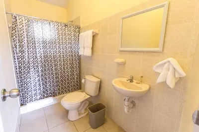 a bathroom with a toilet and a sink and a shower at LP Express Hotel Tarma in Tarma