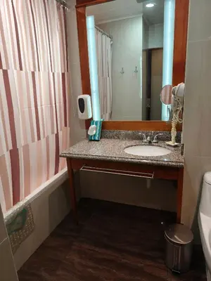 a bathroom with a sink and a mirror at La Luna Inn in Lima