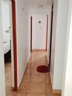 a hallway with a red rug on a wooden floor at Apartment Samana House in Cusco
