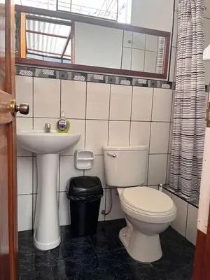 a bathroom with a toilet and a sink at Hospedaje Familiar Laos in Oxapampa