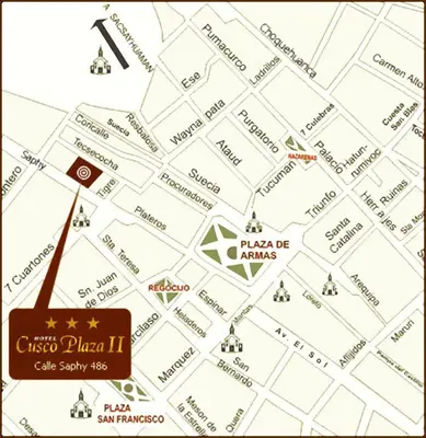 a map of the pizza plan restaurant at Hotel Cusco Plaza Saphi in Cusco