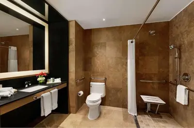 a bathroom with a toilet and a sink and a shower at Hilton Lima Miraflores in Lima