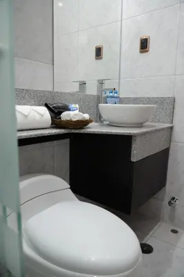 a bathroom with a toilet and a sink at Altipacha Ayacucho Hotel in Ayacucho