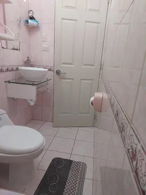 a bathroom with a white toilet and a sink at Piso de Kireyna in Cusco