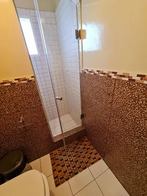a bathroom with a shower and a toilet at Miraflores Dpto 2 dorm. espaciosos 4 huéspedes 90m2 in Lima