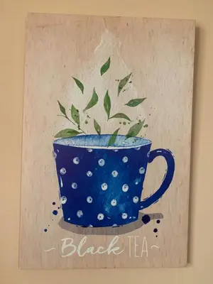 a painting of a blue cup with a plant in it at Casa de Juan y Violeta in Lima