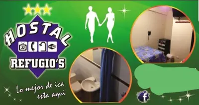 a bathroom with a green wall with two people in a room at Hostal refugio's in Ica