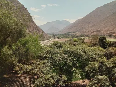a view of a valley with mountains in the background at Cabañas o habitación en Fundo Huabayor in Lima