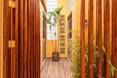 a hallway with a potted plant in a building at luxury Andino Ciudad real & 1 bed in Lima