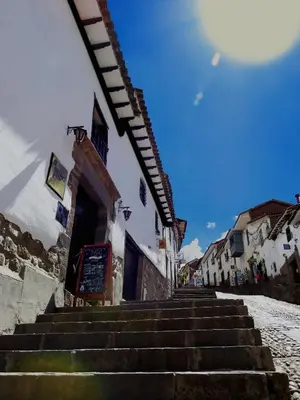 a group of stairs in front of a building at Intro Hostels Cusco in Cusco
