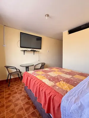 a bedroom with a bed and a flat screen tv at Hospedaje Anais in Pisco