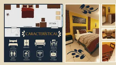 a collage of four pictures of a bedroom at Casa Sucre Ayacucho in Ayacucho