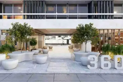 a rendering of a building with trees in a courtyard at MLA apartments - Reducto 360 in Lima