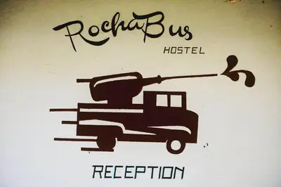 a sign for a hotel with a drawing of a truck at Rochabus in Ica