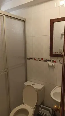 a bathroom with a toilet and a sink at Los Apus Ollantaytambo in Ollantaytambo