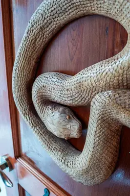 a snake is wrapped around a wooden door at Stardome Spiritual Experience in Ollantaytambo