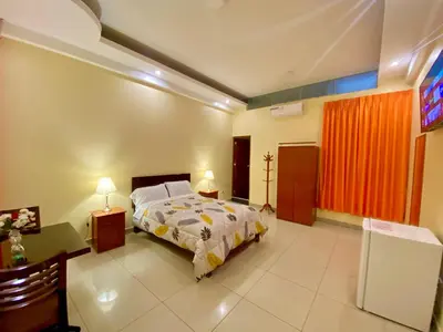 a bedroom with a bed and a television in it at Hotel Las Palmeras in Huacho