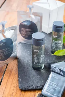 a group of products sitting on top of a table at Abittare Hotel in Cusco
