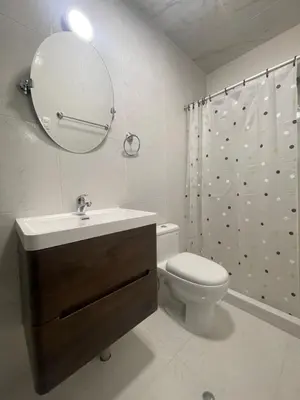 a bathroom with a sink and a toilet and a mirror at 19 Departamento en el centro de Miraflores in Lima