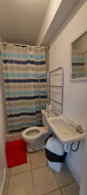 a bathroom with a toilet and a sink and a shower at Private Cozy room with batroom in Miraflores in Lima