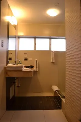 a bathroom with a sink and a shower at Hotel Andesmar in Lima