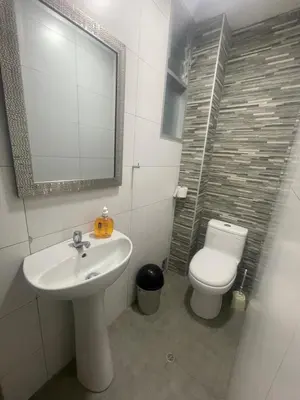 a bathroom with a sink and a toilet and a mirror at Huancayo Suite 3, cómodo MiniDpto cama matrimonial in Huancayo